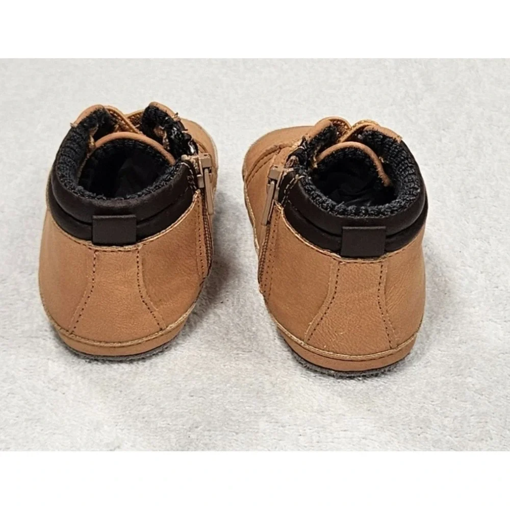 UGG Baby Brown Faux Leather Lace-Up Booties Side Zip Shoes 6-12 Months